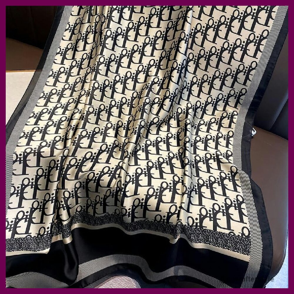 Luxury Silk Scarf Elegant Monogram Pattern Lightw… - image 3